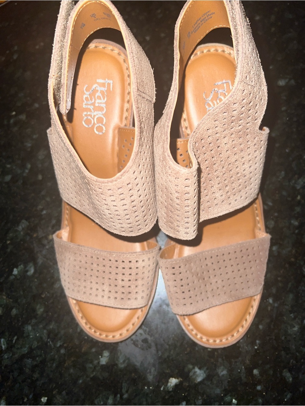 Franco Sarto Suede Perforated Taupe Slingback Sandals